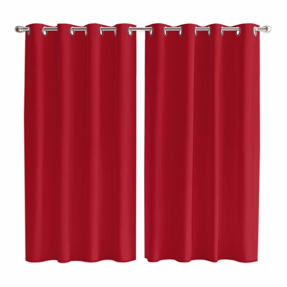 Curtains 63 Inch Length 2 Panels, Pure Red Grommets Window Treatment Curtain, Simple Solid Color Thermal Curtains Drapes for Living Room/Bathroom