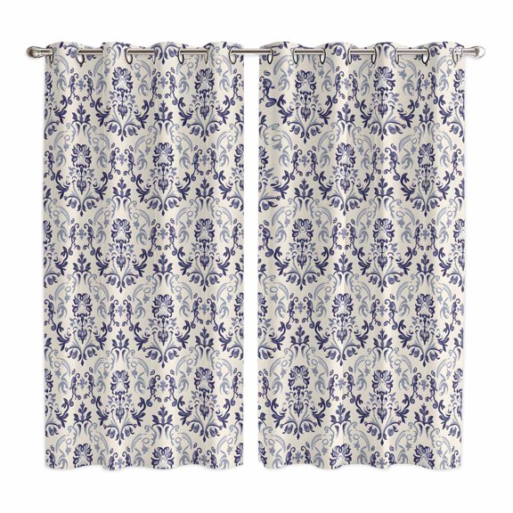 Curtains 63 Inch Length 2 Panels, Purple Baroque Grommets Window Treatment Curtain, Abstract Art Flower Pattern Thermal Curtains Drapes for Living Room/Bathroom