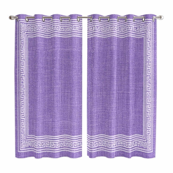 Curtains 63 Inch Length 2 Panels, Purple Retro Greek Key Grommets Window Treatment Curtain, Geometric Greece Ancient Rustic Thermal Curtains Drapes for Living Room/Bathroom