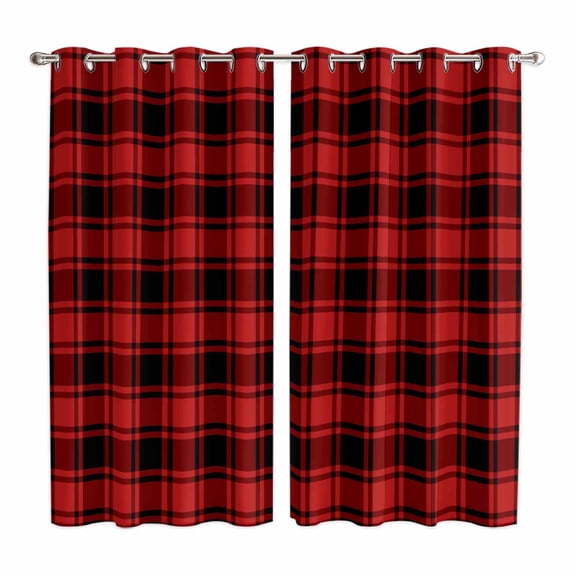 Curtains 63 Inch Length 2 Panels, Red Black Plaid Grommets Window Treatment Curtain, Vintage Farmhouse Abstract Buffalo Check Thermal Curtains Drapes for Living Room/Bathroom