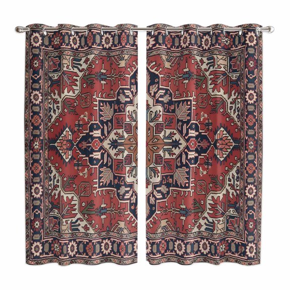 Curtains 63 Inch Length 2 Panels, Red Boho Grommets Window Treatment Curtain, Southwest Aztec Ethnic Abstract Patterned Thermal Curtains Drapes for Living Room/Bathroom
