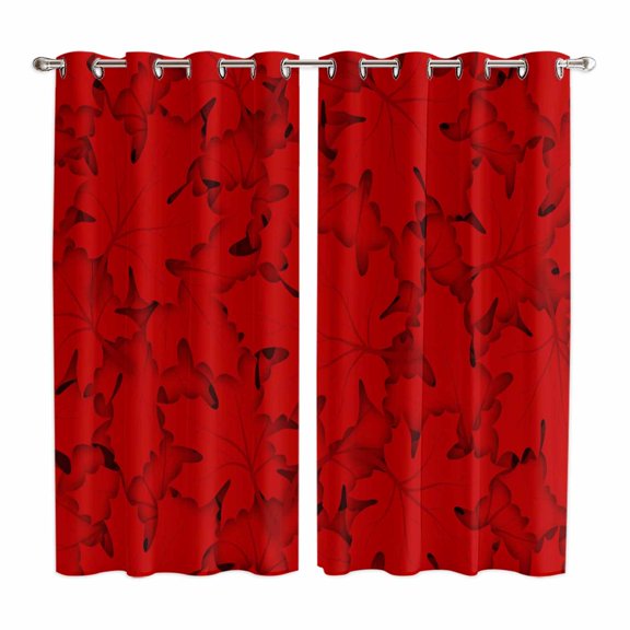 Curtains 63 Inch Length 2 Panels, Red Canada Maple Grommets Window Treatment Curtain, Farmhouse Maple Leaves Abstract Art Thermal Curtains Drapes for Living Room/Bathroom