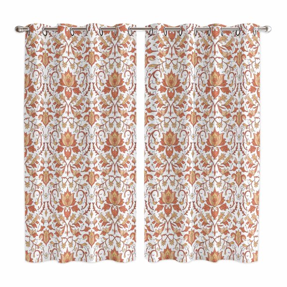 Curtains 63 Inch Length 2 Panels, Red Flowers Grommets Window Treatment Curtain, Boho Ethnic Neutral Floral Motifs Art Thermal Curtains Drapes for Living Room/Bathroom