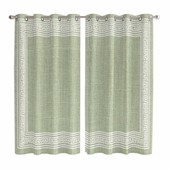 Curtains 63 Inch Length 2 Panels, Sage Green Retro Greek Key Grommets Window Treatment Curtain, Geometric Greece Ancient Rustic Thermal Curtains Drapes for Living Room/Bathroom