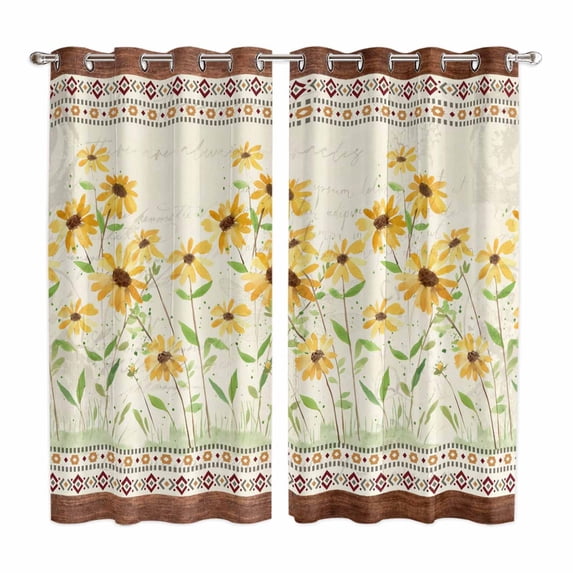 Curtains 63 Inch Length 2 Panels, Spring Floral Grommets Window ...