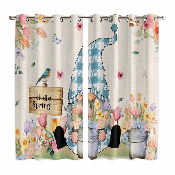 Curtains 63 Inch Length 2 Panels, Spring Gnomes Floral Grommets Window ...