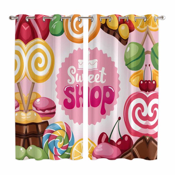 Curtains 63 Inch Length 2 Panels, Sweet Shop Words Grommets Window Treatment Curtain, Candyland Colorful Lollipop Potatoes Thermal Curtains Drapes for Living Room/Bathroom