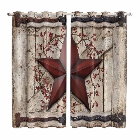 Curtains 63 Inch Length 2 Panels, Texas Star Retro Grommets Window Treatment Curtain, Red Wooden Berry Vintage Thermal Curtains Drapes for Living Room/Bathroom
