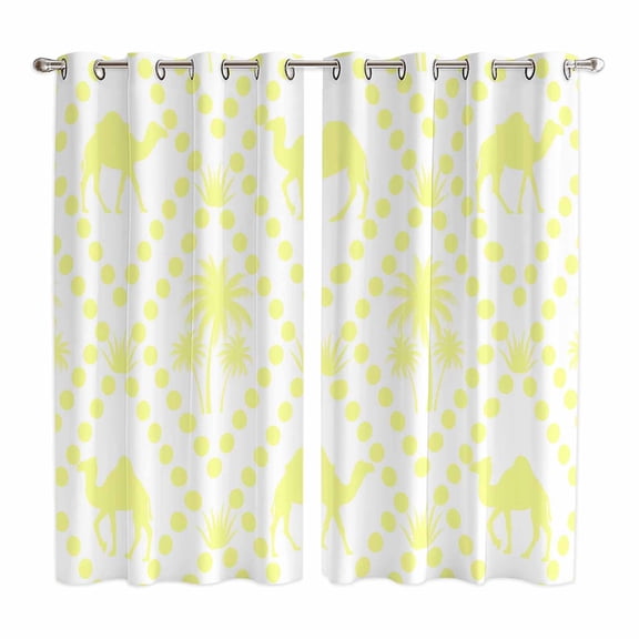 Curtains 63 Inch Length 2 Panels, Tropical Palm Trees Grommets Window Treatment Curtain, Desert Camels Aloe Vera Polka Dot Yellow Thermal Curtains Drapes for Living Room/Bathroom