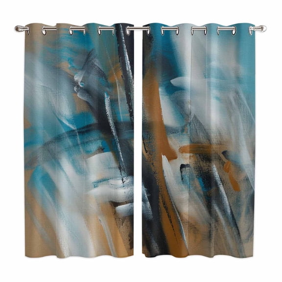Curtains 63 Inch Length 2 Panels, Turquoise Ombre Grommets Window Treatment Curtain, Brown Abstract Modern Gradient Retro Art Thermal Curtains Drapes for Living Room/Bathroom