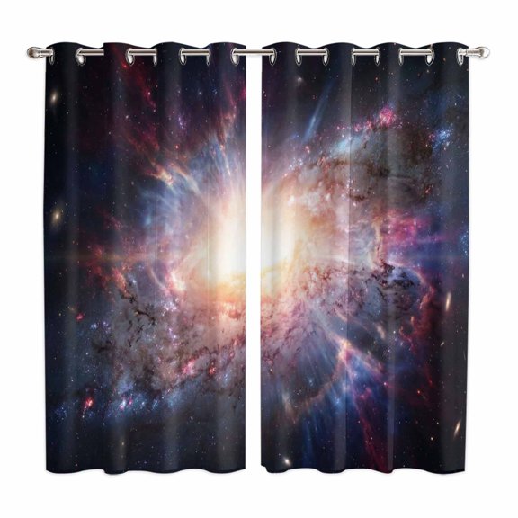 Curtains 63 Inch Length 2 Panels, Universe Explosion Grommets Window Treatment Curtain, Modern Abstract Galaxy Universe Thermal Curtains Drapes for Living Room/Bathroom