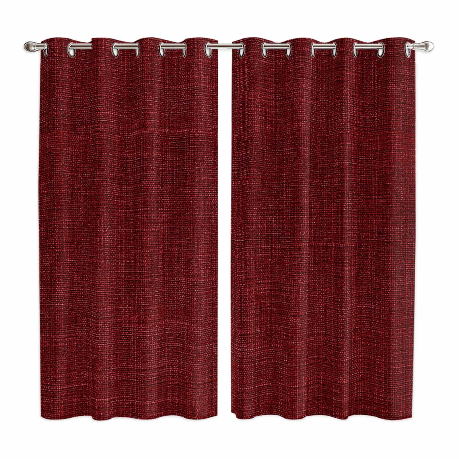 Curtains 63 Inch Length 2 Panels, Vintage Dark Red Grommets Window Treatment Curtain, Farmhouse Retro Solid Color Linen Texture Thermal Curtains Drapes for Living Room/Bathroom