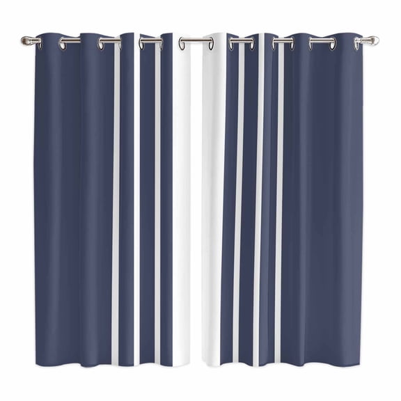 Curtains 63 Inch Length 2 Panels, Vintage Striped Grommets Window Treatment Curtain, Midnight Blue Modern Simple Lines Thermal Curtains Drapes for Living Room/Bathroom