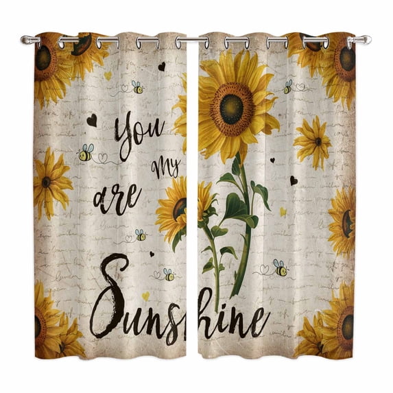 Curtains 63 Inch Length 2 Panels, Vintage Sunflowers Grommets Window ...