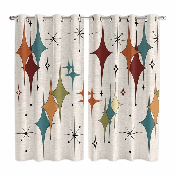 Curtains 63 Inch Length 2 Panels, Yellow Green Diamond Grommets Window Treatment Curtain, Modern Geometric Middle Century Beige Thermal Curtains Drapes for Living Room/Bathroom