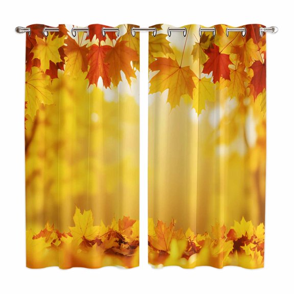 Curtains 63 Inch Length 2 Panels, Yellow Maple Fall Grommets Window Treatment Curtain, Autumn Leaves Country Deciduous Forest Thermal Curtains Drapes for Living Room/Bathroom