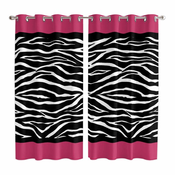 Curtains 63 Inch Length 2 Panels, Zebra Printed Grommets Window Treatment Curtain, Modern Geometric Balck White Stripes Thermal Curtains Drapes for Living Room/Bathroom