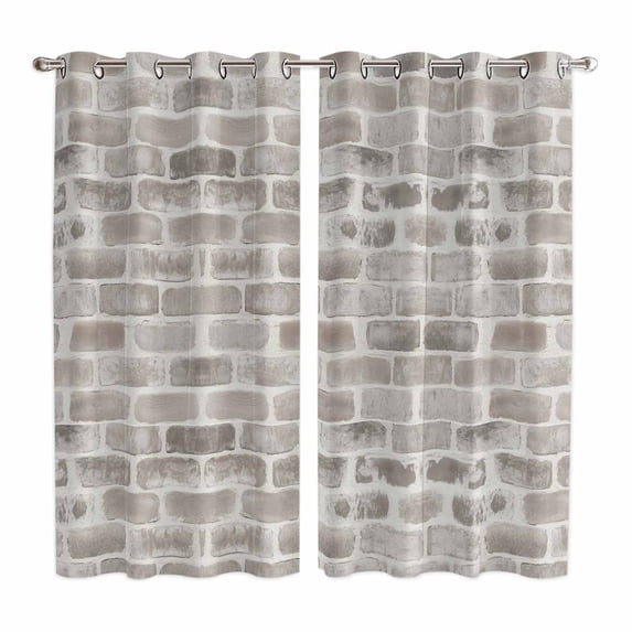 Curtains 84 Inches Long 2 Panels, Beige Brick Wall Grommets Window ...