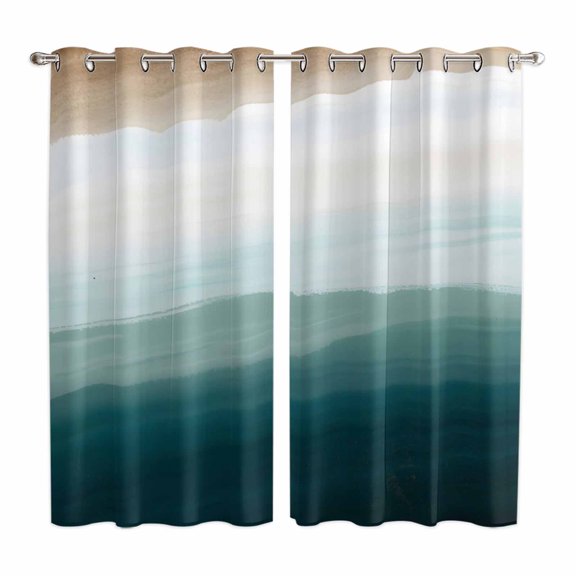Curtains 84 Inches Long 2 Panels, Blue Beach Gradient Grommets Window Treatment Curtain, Boho Sea Waves Ombre Abstract Thermal Curtains Drapes for Living Room/Bathroom
