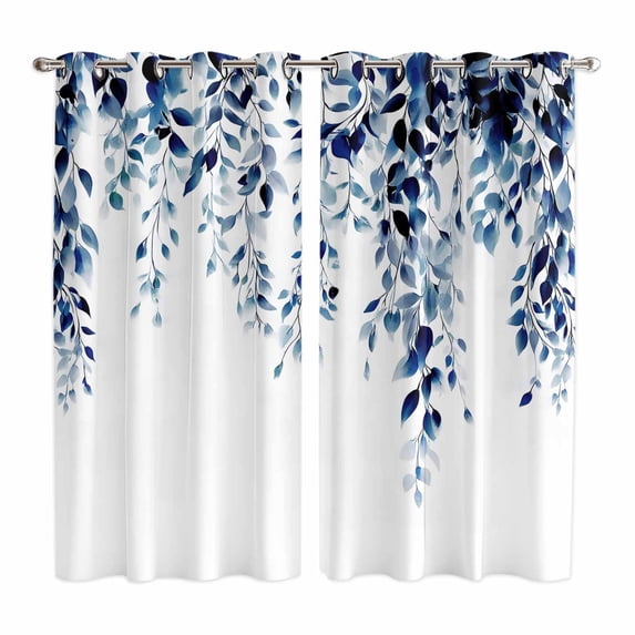 Curtains 84 Inches Long 2 Panels, Blue Eucalyptus Leaves Grommets Window Treatment Curtain, Weeping Botanical Watercolor Thermal Curtains Drapes for Living Room/Bathroom