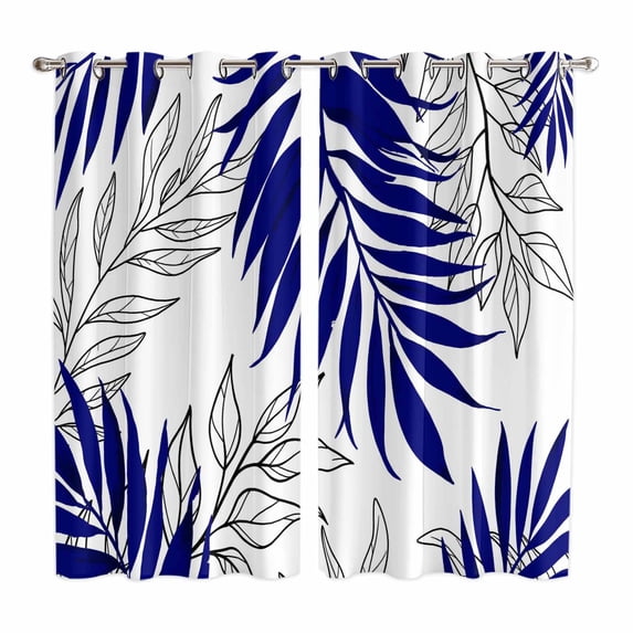 Curtains 84 Inches Long 2 Panels, Blue Leaves Grommets Window Treatment Curtain, Abstract Modern Geometric Lines Simple Art Thermal Curtains Drapes for Living Room/Bathroom