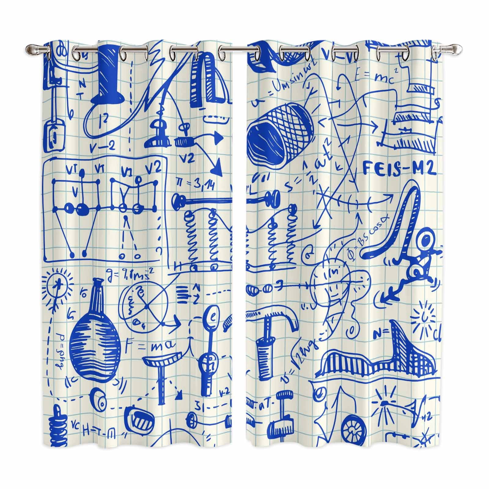 Labroatory Curtain Curtains 84 Inches Long 2 Panels, Blue Physics Grommets Window ...