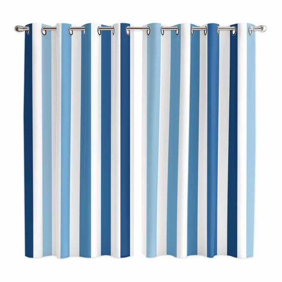 Curtains 84 Inches Long 2 Panels, Blue Stripe Grommets Window Treatment Curtain, Ombre Geometric Farmhouse Vertical Striped Thermal Curtains Drapes for Living Room/Bathroom