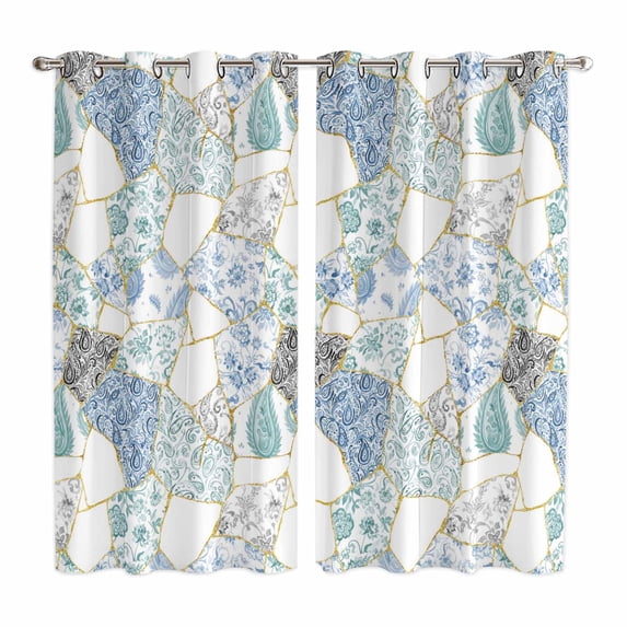 Curtains 84 Inches Long 2 Panels, Blue White Porcelain Grommets Window Treatment Curtain, Traditional Oriental Chinese Art Thermal Curtains Drapes for Living Room/Bathroom