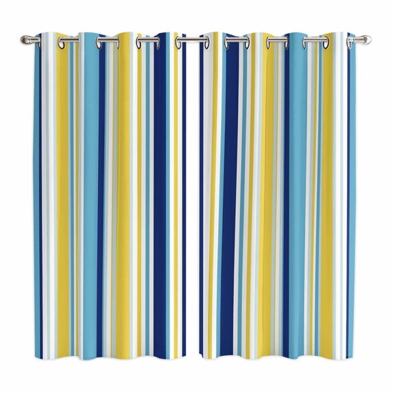 Curtains 84 Inches Long 2 Panels, Blue Yellow Striped Grommets Window Treatment Curtain, Colorful Ombre Abstract Stripes Thermal Curtains Drapes for Living Room/Bathroom