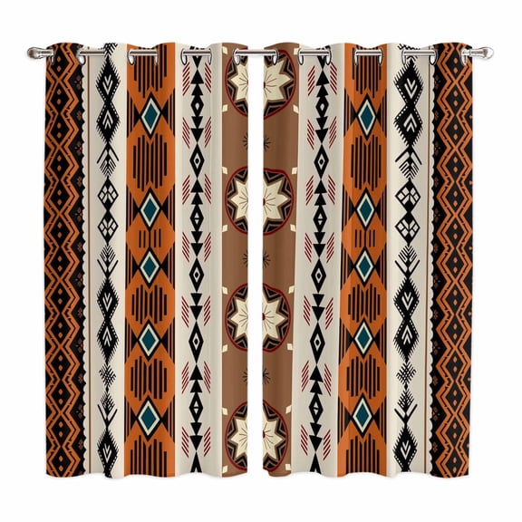 Curtains 84 Inches Long 2 Panels, Brown Beige Boho Grommets Window Treatment Curtain, Vintage Ethnic Tribe Abstract Art Retro Thermal Curtains Drapes for Living Room/Bathroom