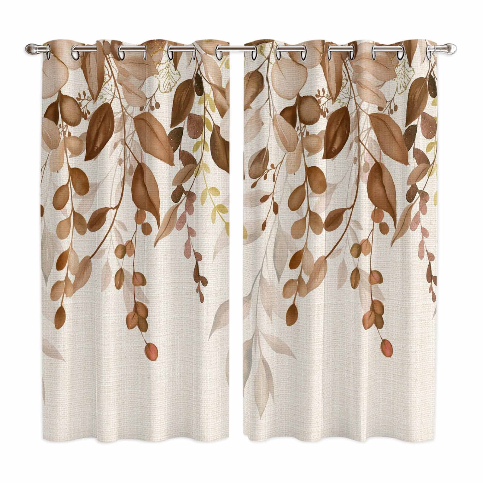 Curtains 84 Inches Long 2 Panels, Brown Orange Eucalyptus Grommets Window Treatment Curtain, Farmhouse Weeping Leaves Linen Thermal Curtains Drapes for Living Room/Bathroom