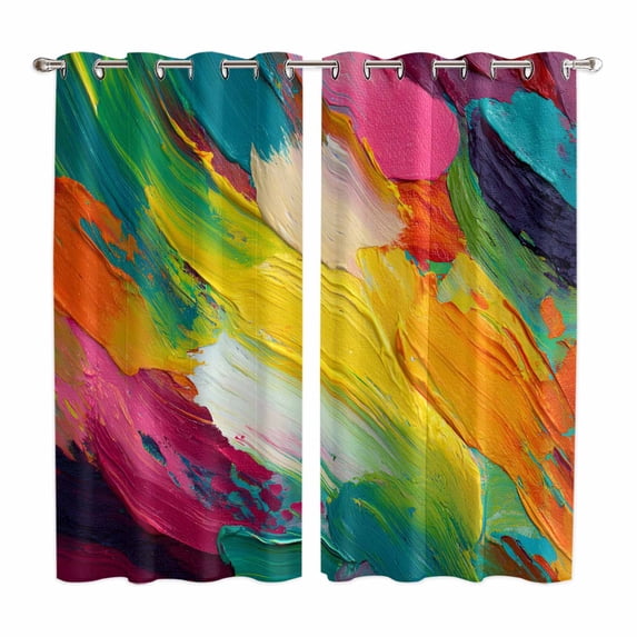 Curtains 84 Inches Long 2 Panels, Colorful Pigment Grommets Window Treatment Curtain, Abstract Color Block Oil Painting Thermal Curtains Drapes for Living Room/Bathroom