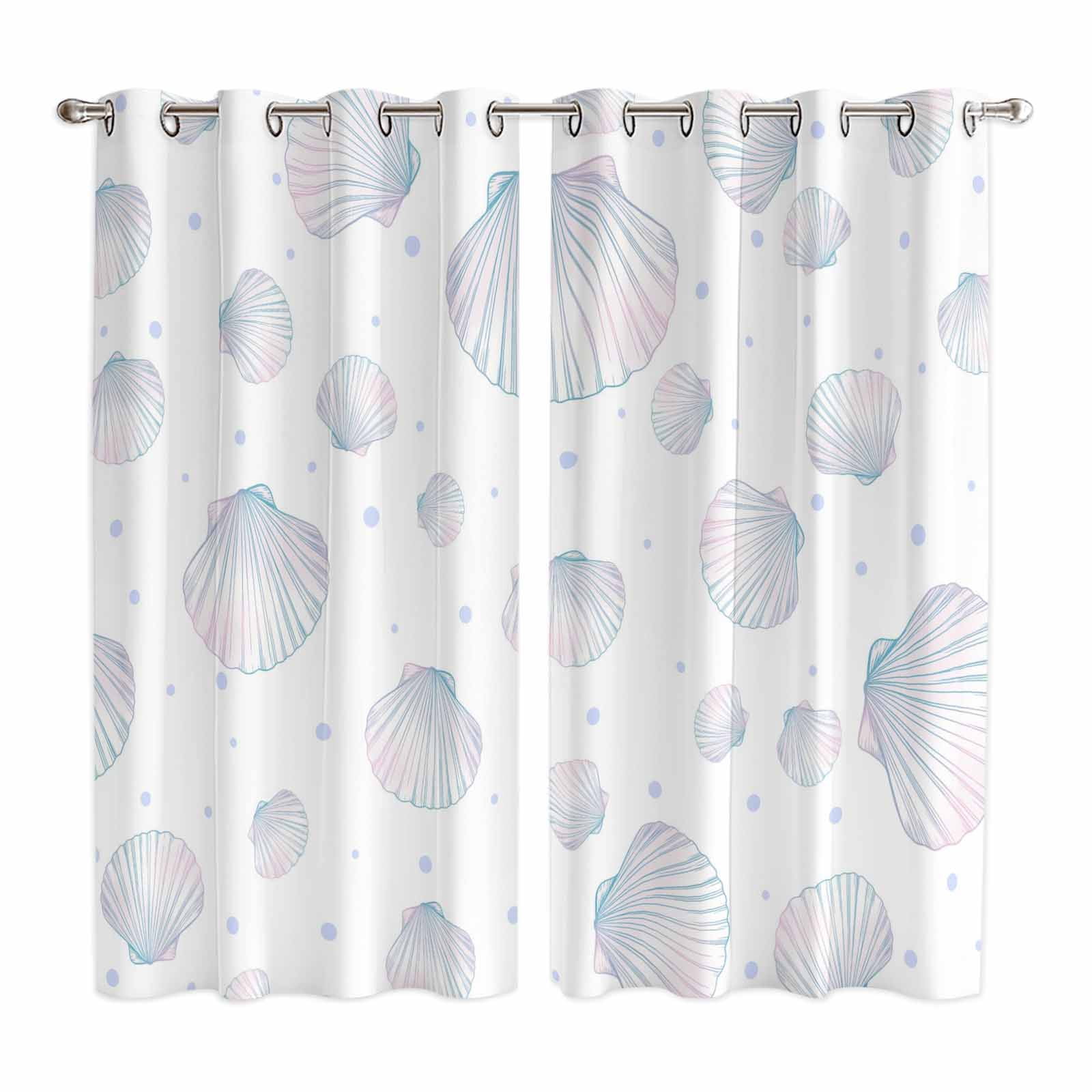 Curtains 84 Inches Long 2 Panels, Colorful Shell Coastal Grommets ...