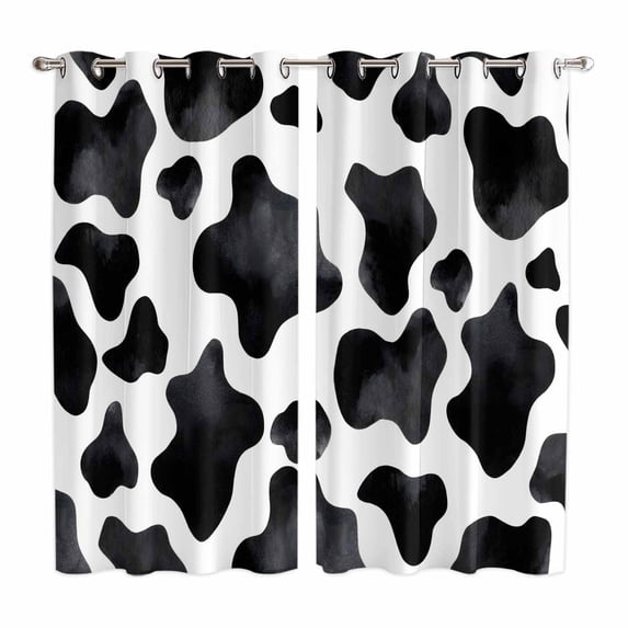 Curtains 84 Inches Long 2 Panels, Cow Printed Grommets Window Treatment Curtain, Farmhouse Black White Animals Textured Thermal Curtains Drapes for Living Room/Bathroom