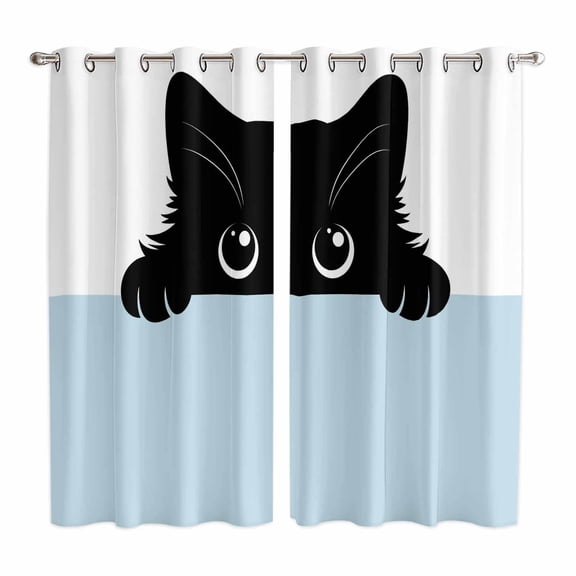 Curtains 84 Inches Long 2 Panels, Cute Black Cats Grommets Window Treatment Curtain, Cartoons Funny Cats Watercolor Thermal Curtains Drapes for Living Room/Bathroom