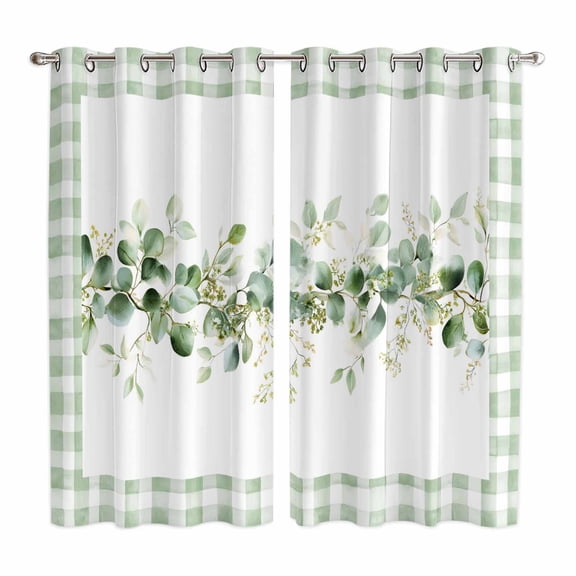 Curtains 84 Inches Long 2 Panels, Eucalyptus Leaves Grommets Window Treatment Curtain, Sage Green Plaid Watercolor Thermal Curtains Drapes for Living Room/Bathroom