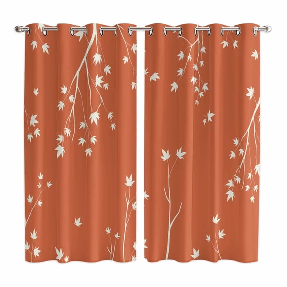 Curtains 84 Inches Long 2 Panels, Fall Botanical Grommets Window Treatment Curtain, Orange Autumn Maple Leaf Farmhouse Thermal Curtains Drapes for Living Room/Bathroom