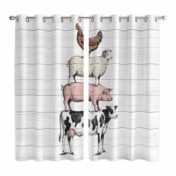 Curtains 84 Inches Long 2 Panels, Farmhouse Wooden Grain Grommets Window Treatment Curtain, Modern Country Cow Pig Chicken Thermal Curtains Drapes for Living Room/Bathroom