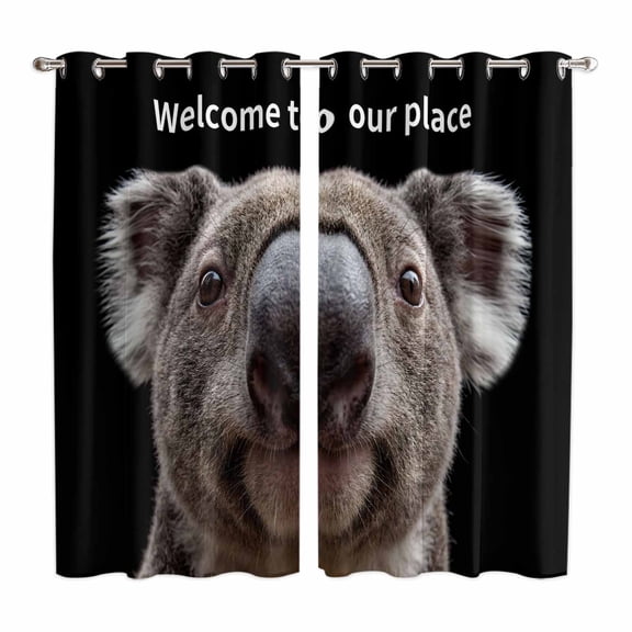 Curtains 84 Inches Long 2 Panels, Funny Koala Grommets Window Treatment Curtain, Welcome To OUR Place Modern Retro Thermal Curtains Drapes for Living Room/Bathroom