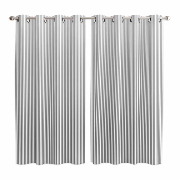 Curtains 84 Inches Long 2 Panels, Gray Striped Grommets Window Treatment Curtain, Modern Minimalist Vertical Stripes Lines Thermal Curtains Drapes for Living Room/Bathroom