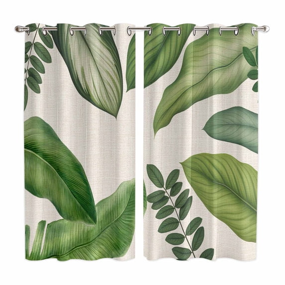 Curtains 84 Inches Long 2 Panels, Green Leaves Grommets Window Treatment Curtain, Tropical Summer Botanical Watercolor Elegant Rustic Thermal Curtains Drapes for Living Room/Bathroom