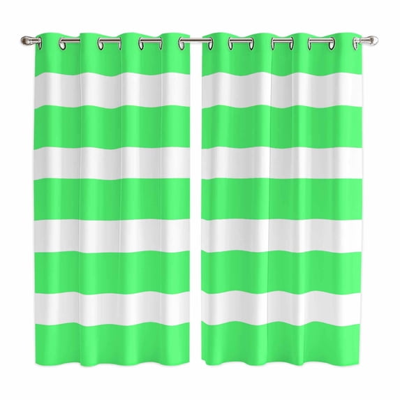 Curtains 84 Inches Long 2 Panels, Green Striped Grommets Window Treatment Curtain, Modern Simple Monochrome Geometric White Thermal Curtains Drapes for Living Room/Bathroom