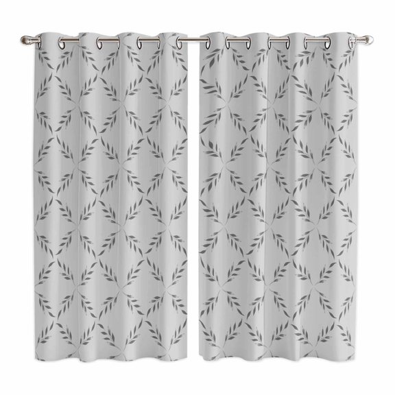 Curtains 84 Inches Long 2 Panels, Grey Morocco Grommets Window Treatment Curtain, Abstract Geometric Leaf Diamond Lattice Thermal Curtains Drapes for Living Room/Bathroom