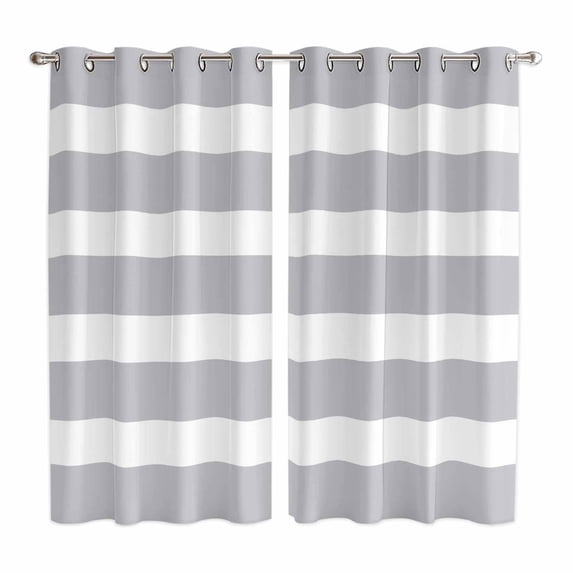Curtains 84 Inches Long 2 Panels, Grey Stripe Grommets Window Treatment Curtain, Modern Simple Geometric White Striped Thermal Curtains Drapes for Living Room/Bathroom