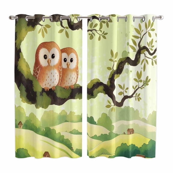 Curtains 84 Inches Long 2 Panels, Japanese Harmony Grommets Window Treatment Curtain, Green Branch Owl Forest Country Thermal Curtains Drapes for Living Room/Bathroom
