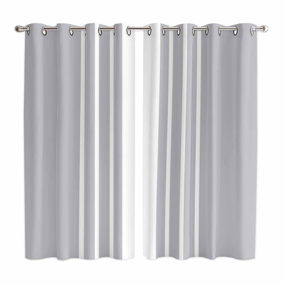 Curtains 84 Inches Long 2 Panels, Light Grey Striped Grommets Window Treatment Curtain, White Simple Neutral Modern Thermal Curtains Drapes for Living Room/Bathroom