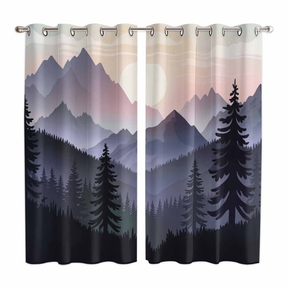 Curtains 84 Inches Long 2 Panels, Mountain Forest Grommets Window Treatment Curtain, Farmhouse Cabin Nature Sunrise Landscape Thermal Curtains Drapes for Living Room/Bathroom