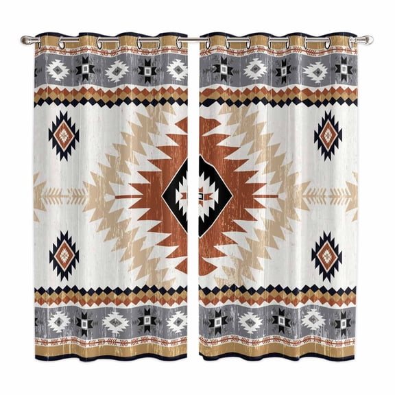 Curtains 84 Inches Long 2 Panels, Orange Beige Boho Grommets Window Treatment Curtain, Vintage Ethnic Tribal Southwestern Thermal Curtains Drapes for Living Room/Bathroom