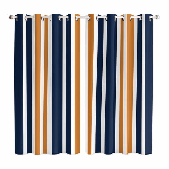 Curtains 84 Inches Long 2 Panels, Orange Navy Blue Striped Grommets Window Treatment Curtain, Modern Minimalist Ombre Lines Thermal Curtains Drapes for Living Room/Bathroom