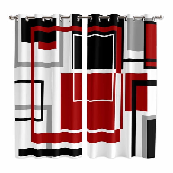 Curtains 84 Inches Long 2 Panels, Red Black Geometric Grommets Window Treatment Curtain, Contemporary Gray Abstract Stripes Thermal Curtains Drapes for Living Room/Bathroom